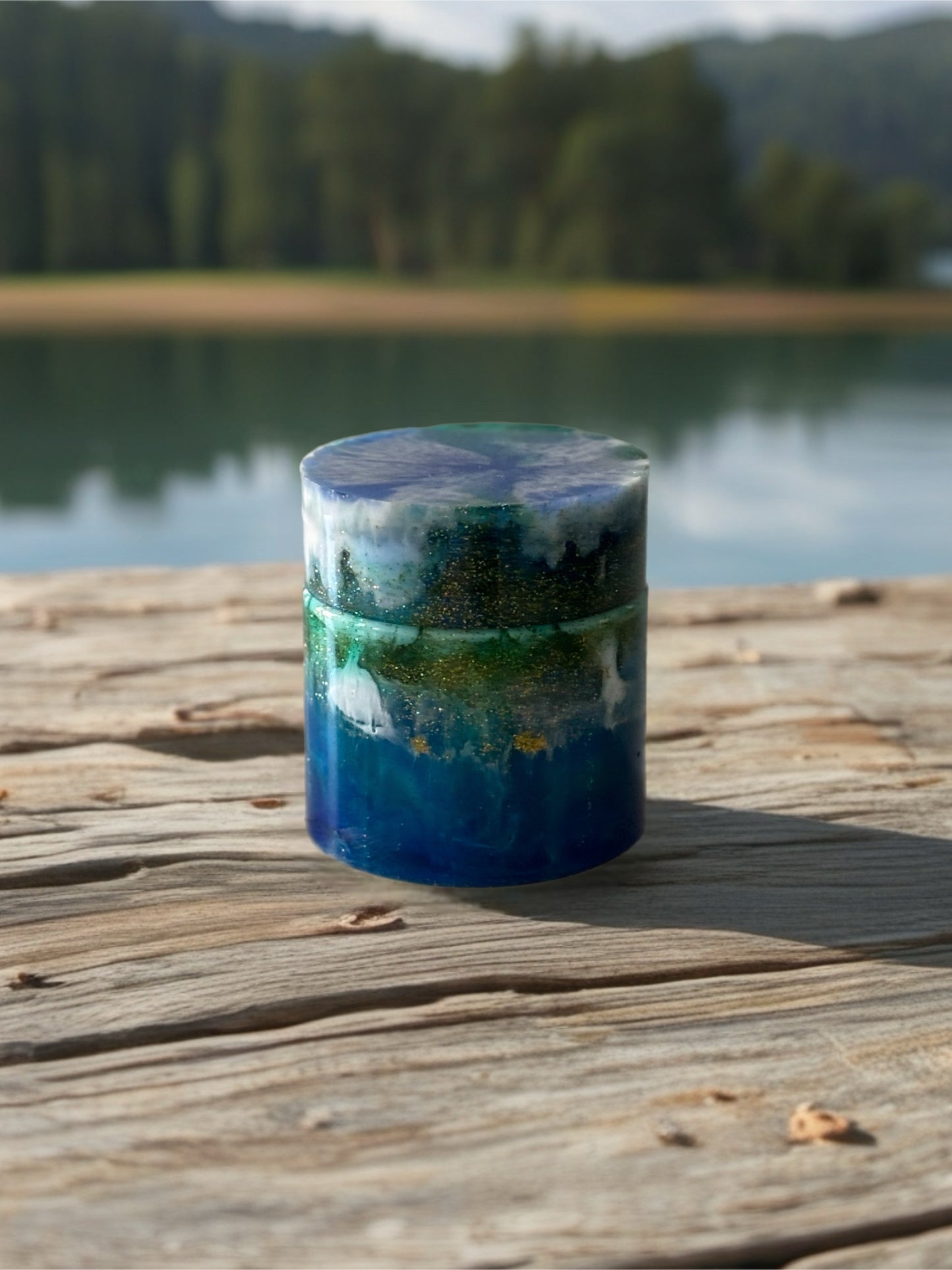 Hand-poured Sand & Tide resin storage container with gloss finish