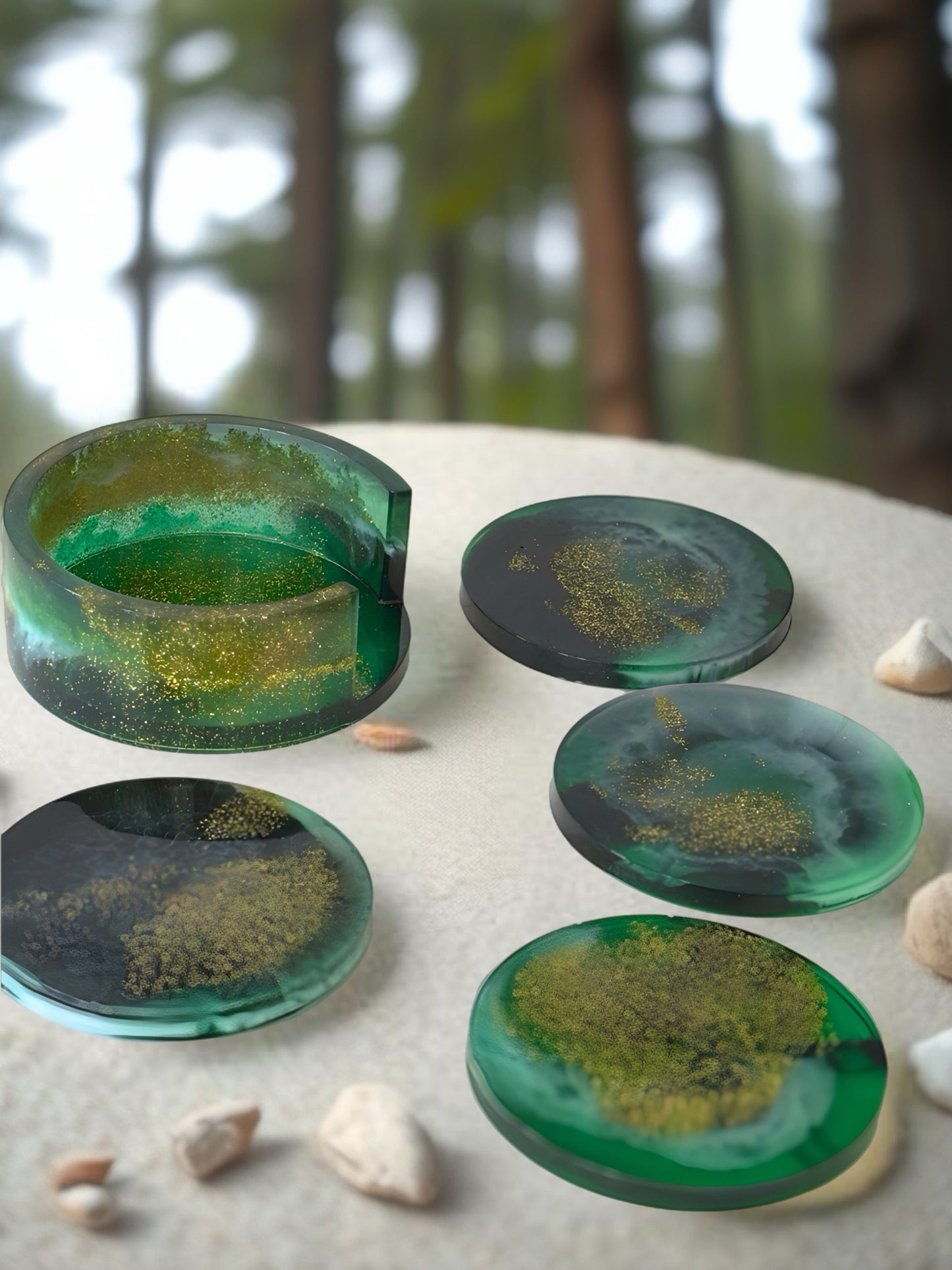 Handmade Resin Coaster Set with Holder – Set of 4